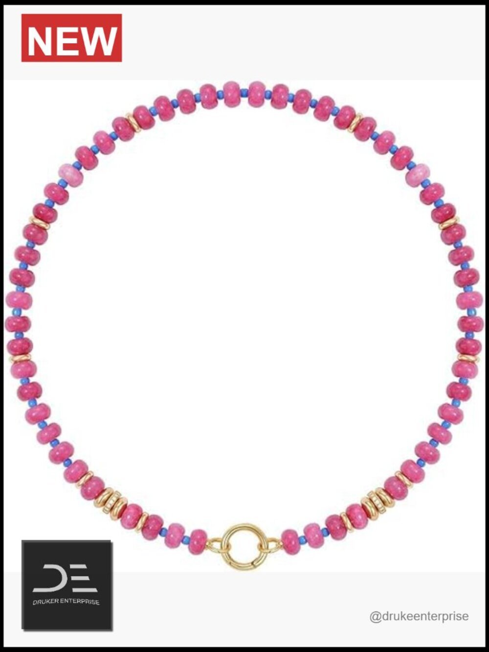 Handcrafted Beaded Choker Necklace with 14K Gold Plated Toggle Clasp